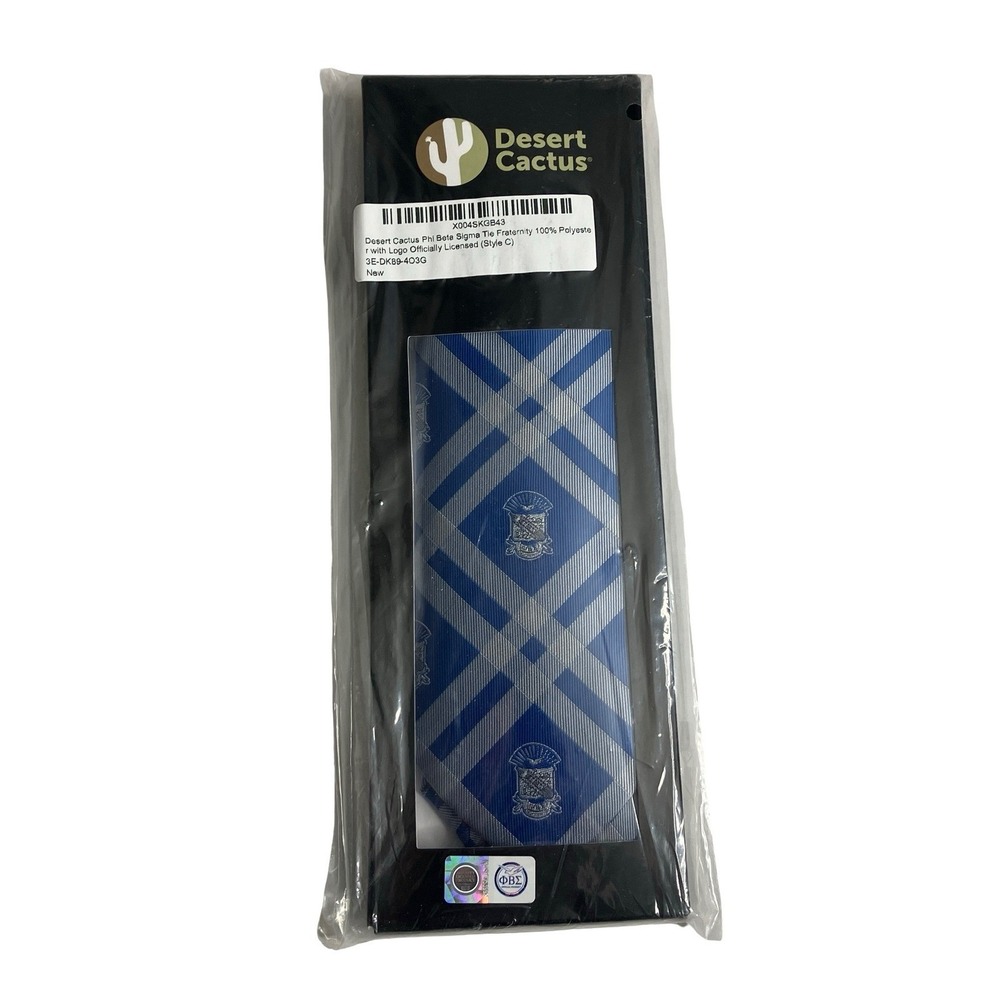 Desert Cactus Phi Beta Sigma Tie Mens Blue Silver Plaid Greek Crest Fraternity